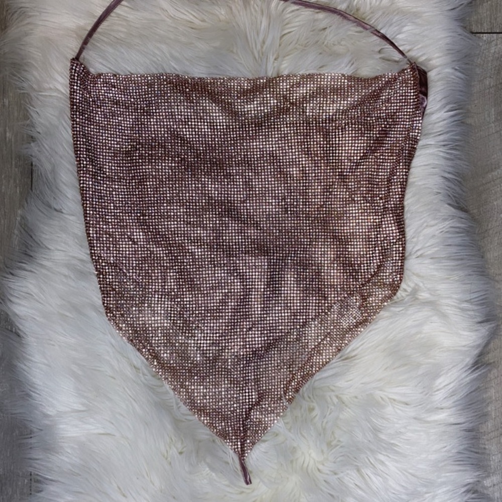 Cowl neck bandana halter top with rhinestones